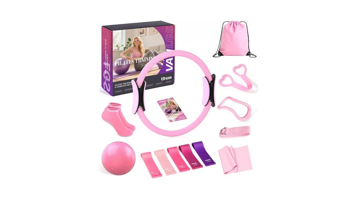 Vanlgs 13pcs Pilates Kit, Home Workout Equipment Set, Pink