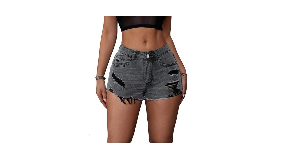 Shenhe Women's Low Rise Denim Shorts Y2k Ripped Frayed Raw