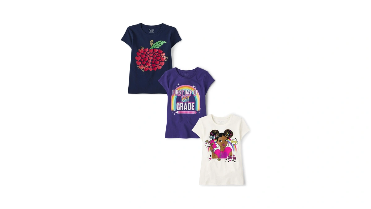 The Children's Place,girls,school Days Short Sleeve Graphic T-shirts,multipacks,phone/heart/1st Day Of