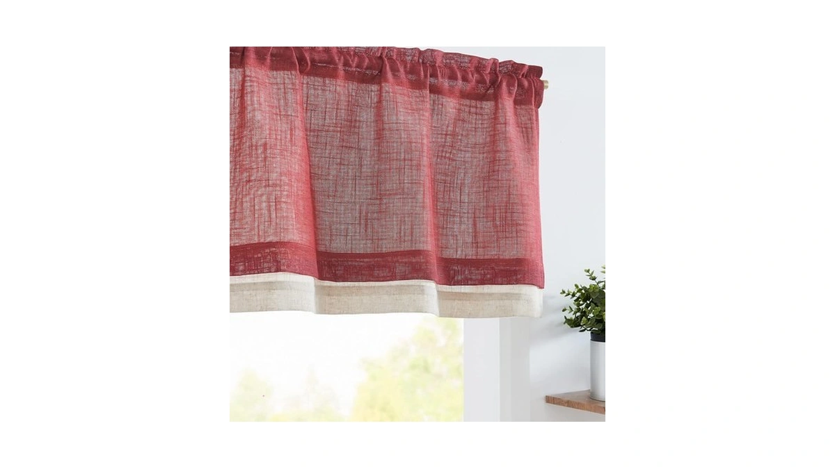 Jinchan Burgundy Window Valance Double Layer Curtain, 50x16, 1 Panel
