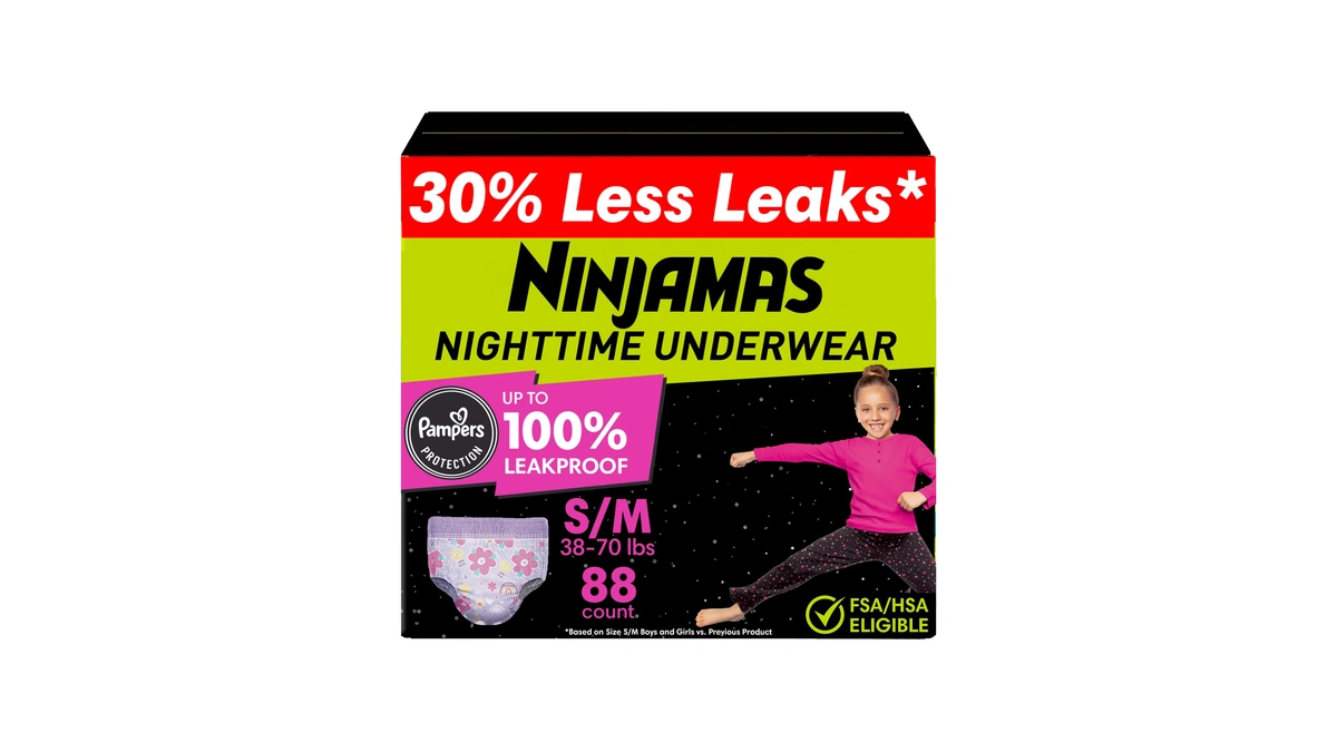 Ninjamas Girls Bedwetting Nighttime Underwear, Size S/m (38-70 Lbs), 88