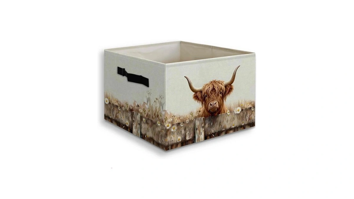 Juioeiu Rustic Highland Cow Gifts Decor Foldable Storage Bins Box