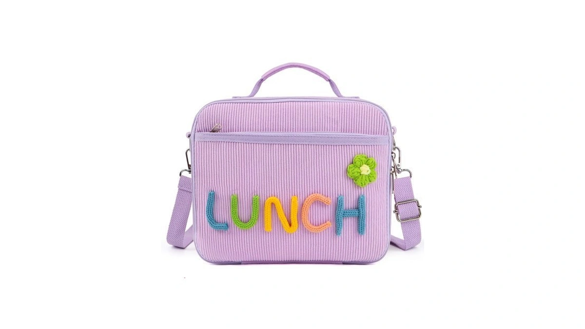 Kids Insulated Lunch Bag, Purple Corduroy Lunch Box For Girls