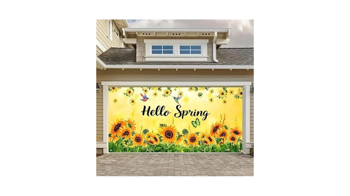 Hometitute 16x7ft Hello Spring Garage Door Banner Colorful Sunflower Spring
