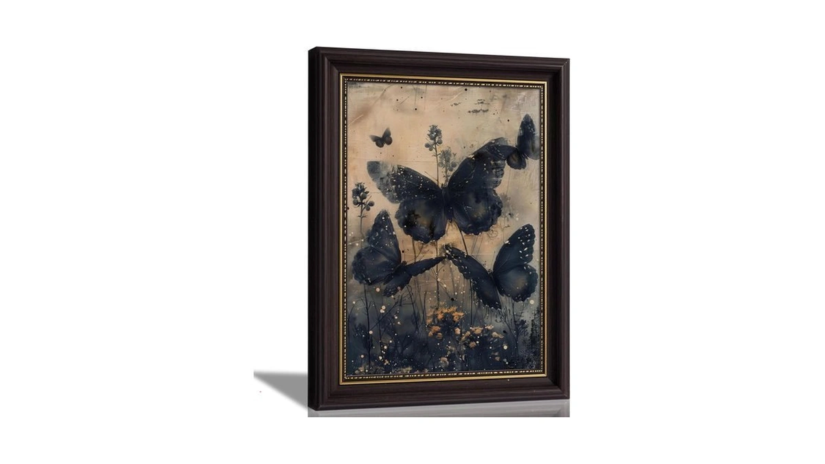 Vintage Moody Dark Cottagecore Framed Wall Art Dark Butterfly Canvas