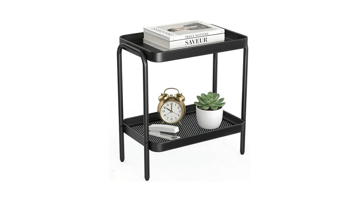 Nobleform 2-in-1 Narrow Side Table With Storage Shelves, Compact 2-tier