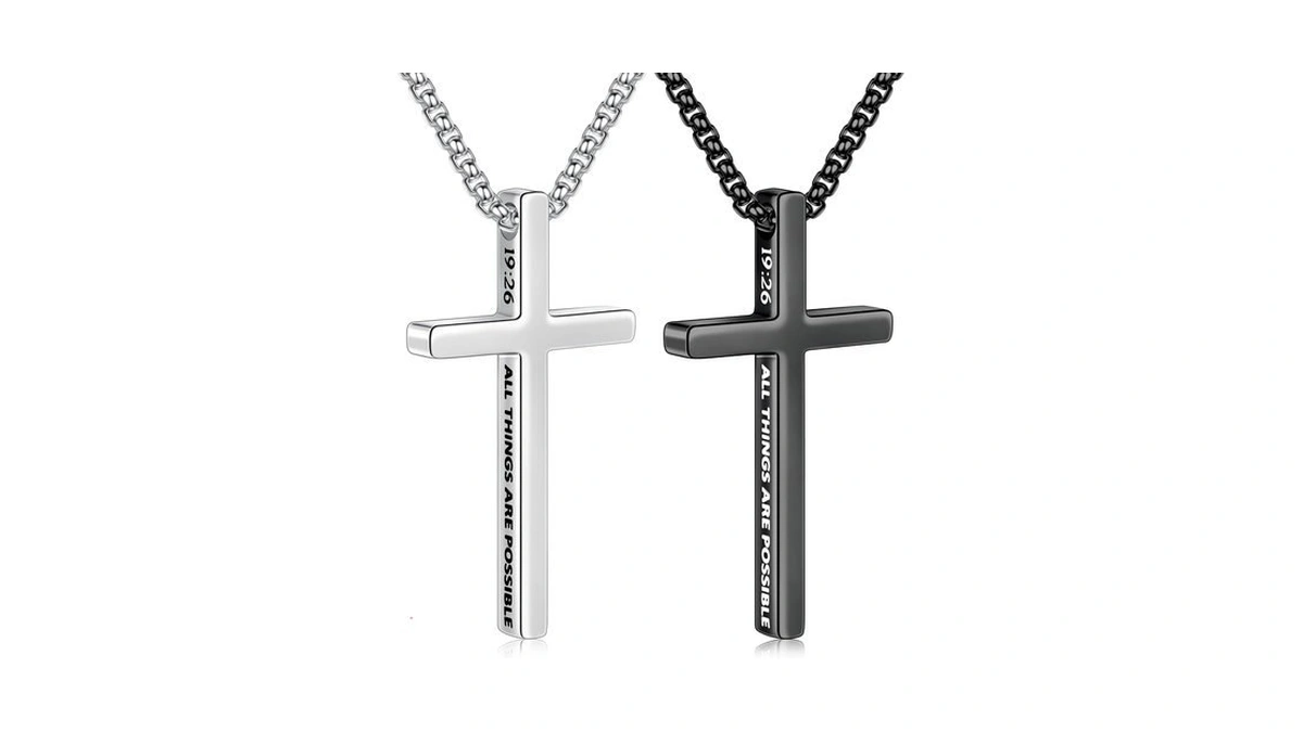 Ursteel Black Silver Cross Necklace For Men, Cross Chain For