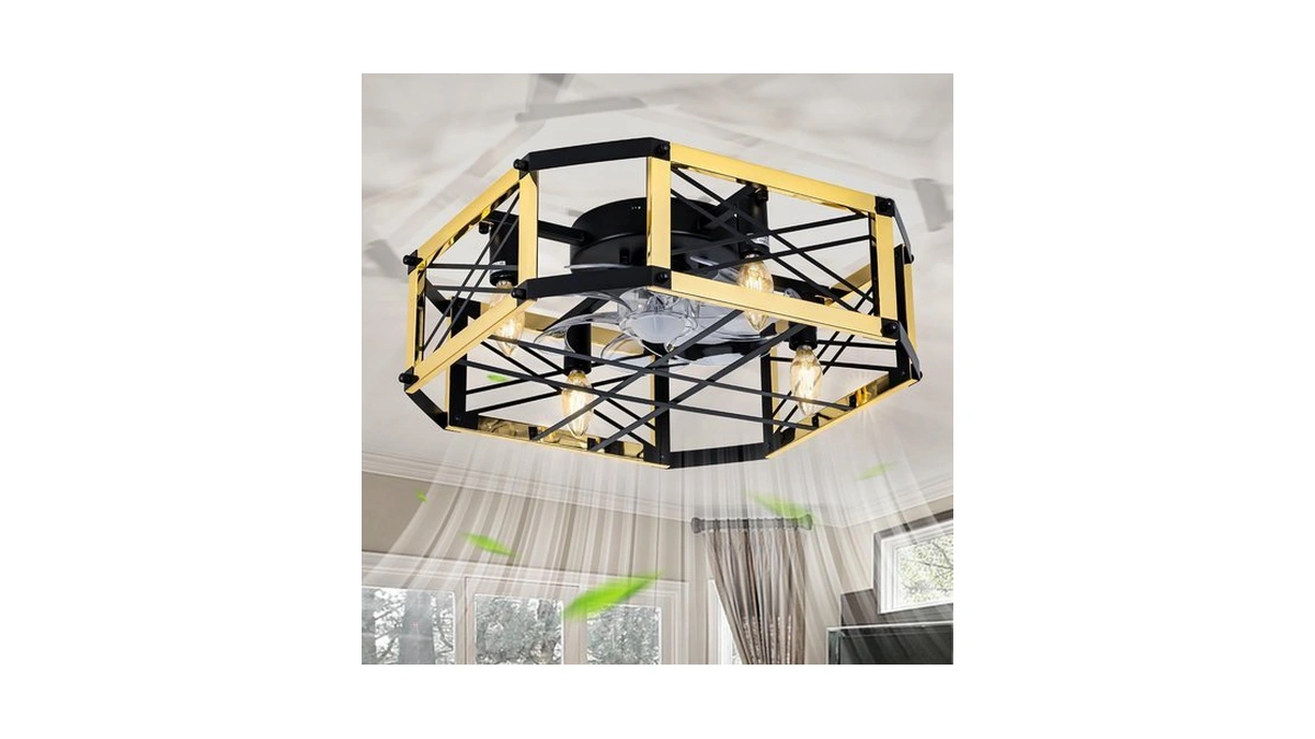 Linher 21-inch Square Cage Ceiling Fan With Light And Remote,
