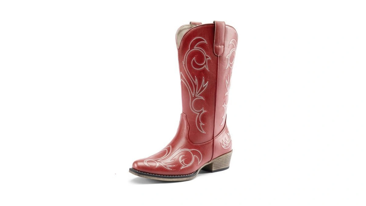 Dream Pairs Women's Cowboy Cowgirl Mid Calf Boots,red,8