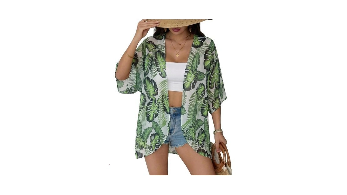 Chunoy Women Floral Kimono Cardigan Lightweight Chiffon Beach Cover Up