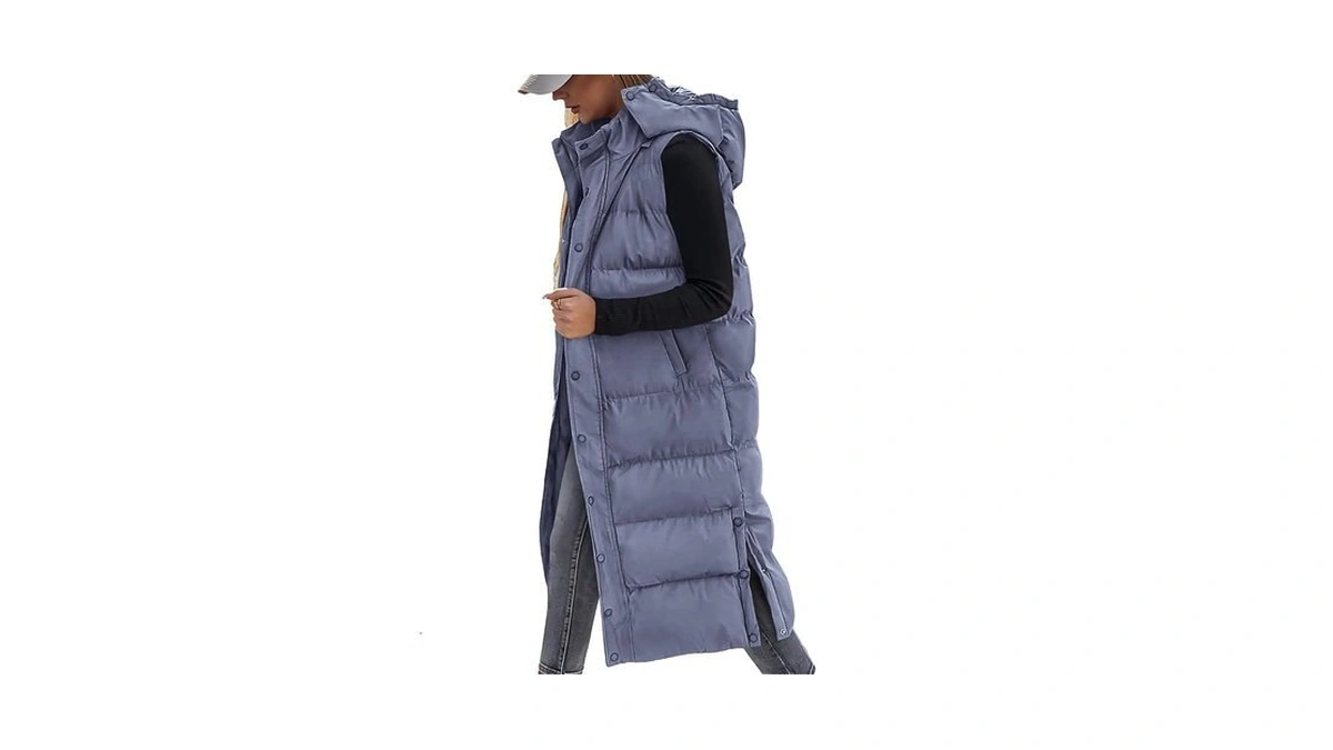 Btfbm Long Puffer Vest Women Quilted Winter Coats With Hood,blue