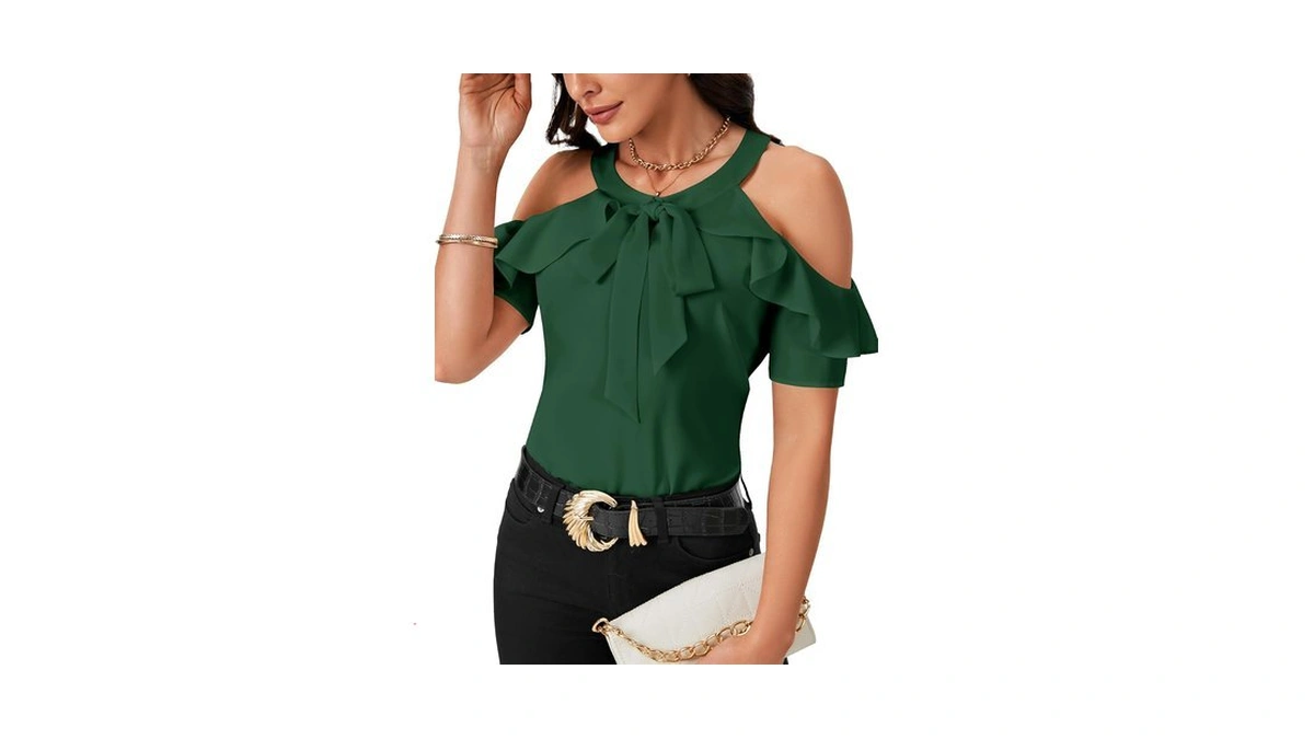 Rooscier Women's Cold Shoulder Tie Knot Round Neck Short Sleeve