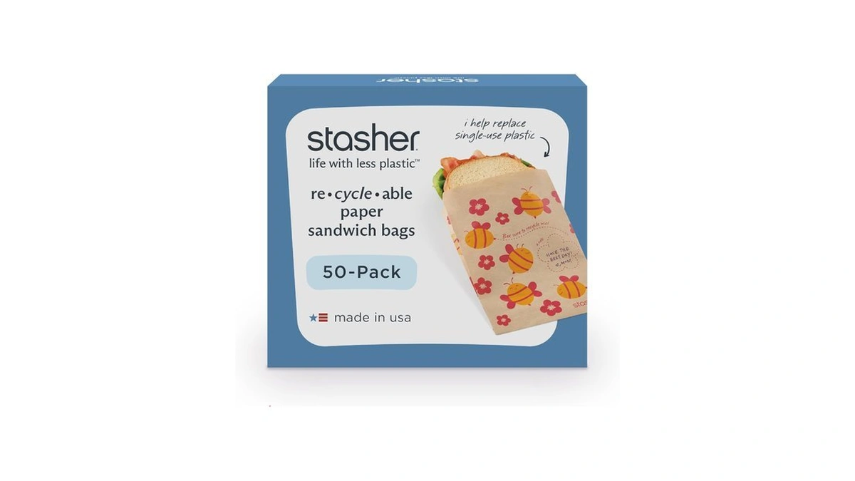 Stasher Recyclable Sealable Paper Sandwich Bags For Kids, 50 Ct,