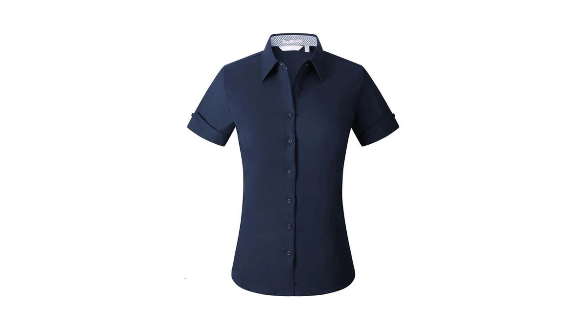 Esabel.c Womens Button Down Dress Shirts Short Sleeve Blouse, Navy,