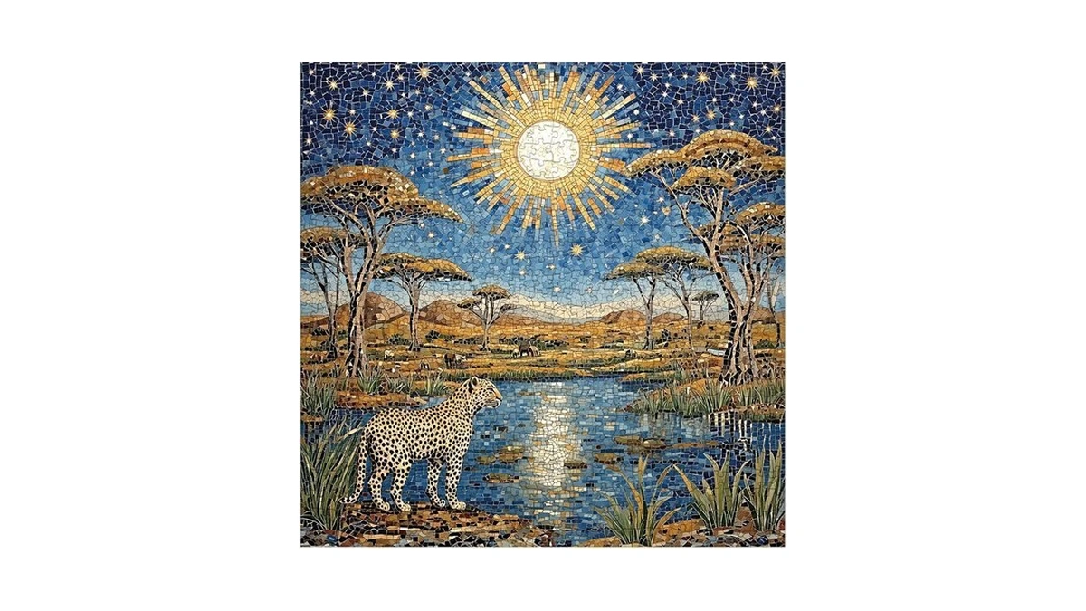 African Savanna Leopard Mosaic Puzzle 1000 Piece For Adults, Colorful