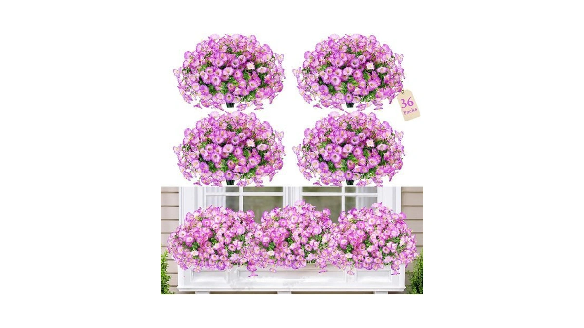 Hoteam 36 Bundles Artificial Flowers For Outdoor, Uv Resistant, Purple