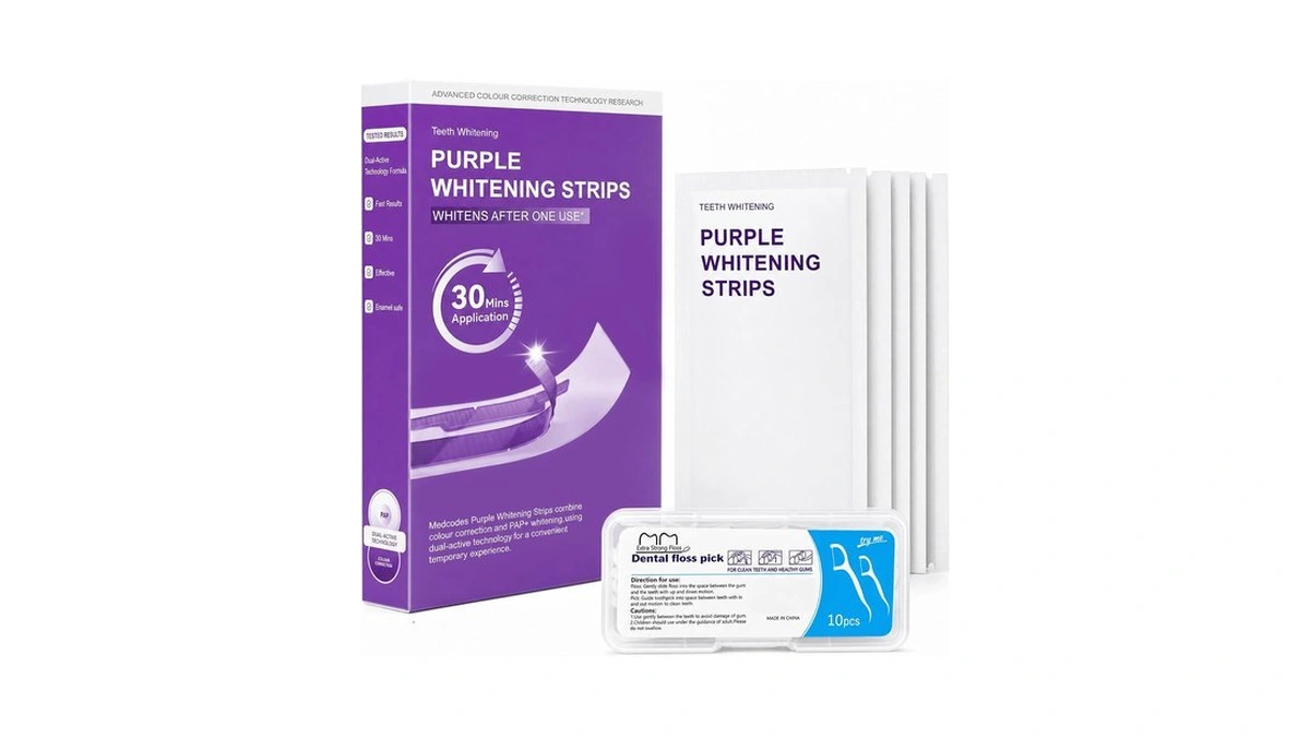 Fenxoraw Purple Teeth Whitening Strips, 14 Treatments, Pap, Peroxide-free