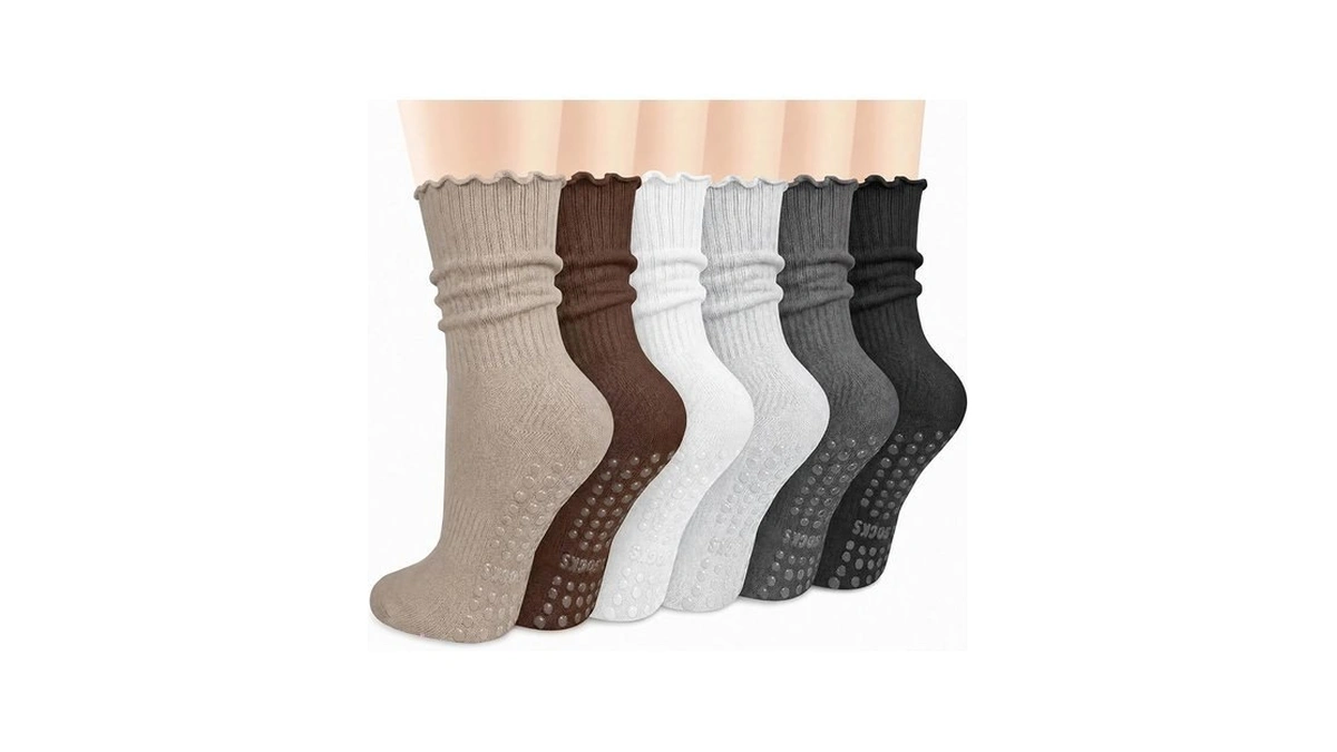 Justay 6 Pairs Womens Pilates Socks With Grips, Ruffle Non