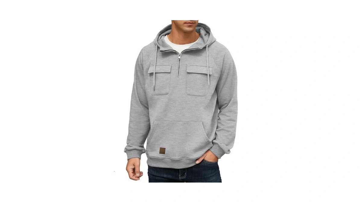 Lepunuo Cargo Hoodies For Men Quarter Zip Pullover Cargo Sweatshirts