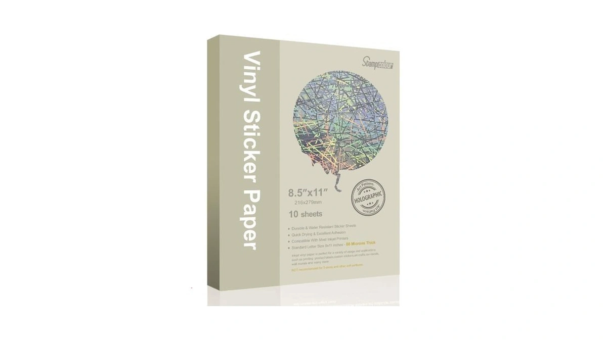 Stampcolour Printable Vinyl Holographic Sticker Paper 8.5x11 Inch For Inkjet