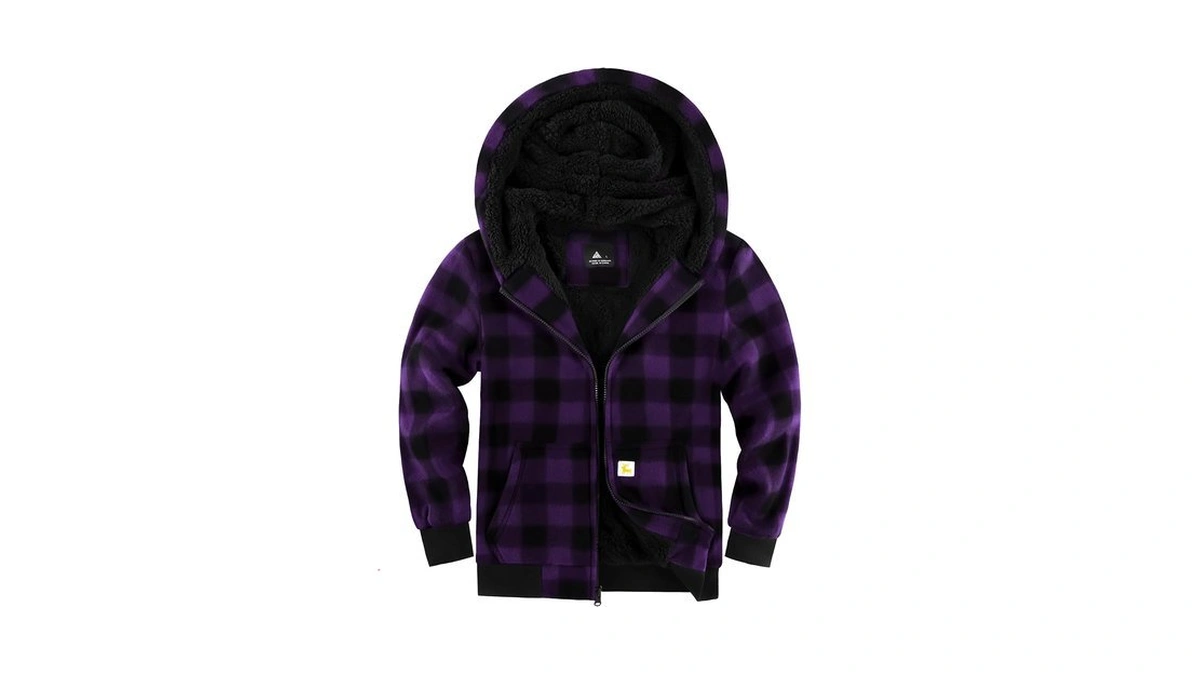 Boys Zip-up Hoodies Fleece Lined Plaid Sweatshirt Jacket Hooded Flannel