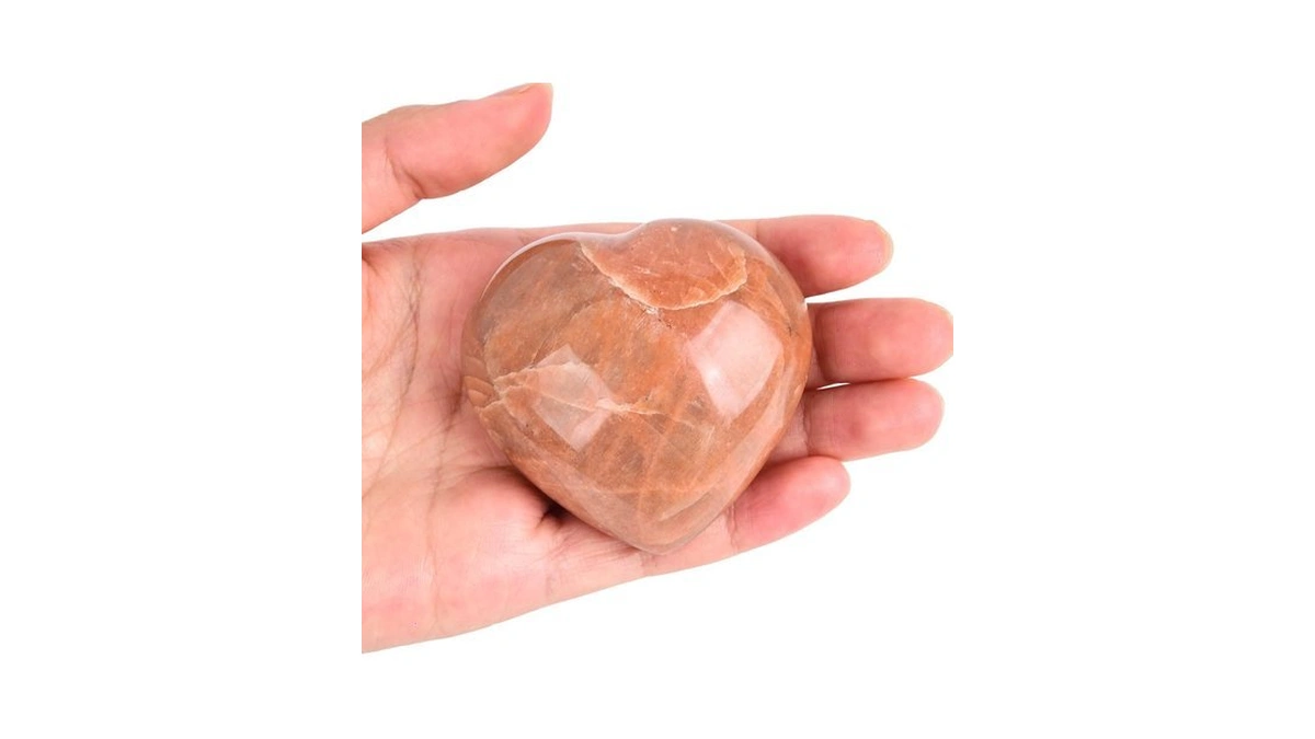 Jic Gem Orange Moonstone Heart Shaped Healing Crystal Love Palm