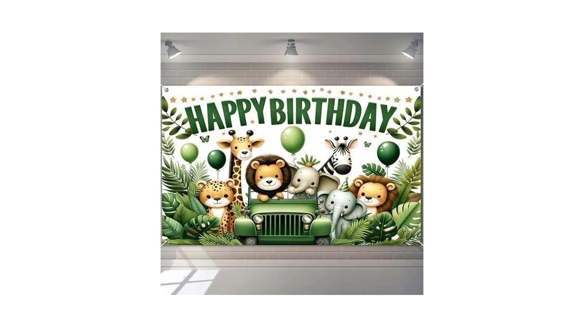Hometitute Forest Animal Polyester Birthday Banner 71x43 Inch Decor