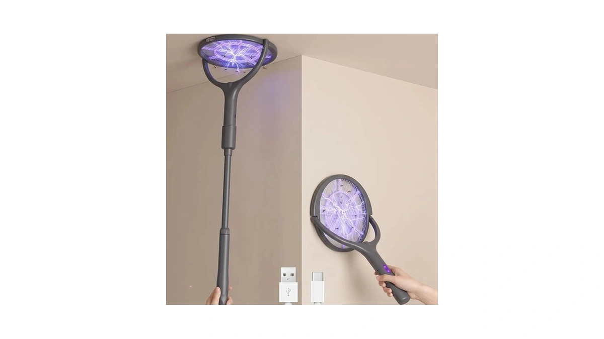 Rotating Head Electric Fly Swatter Rechargeable, 360° Swivel Mosquito Zapper