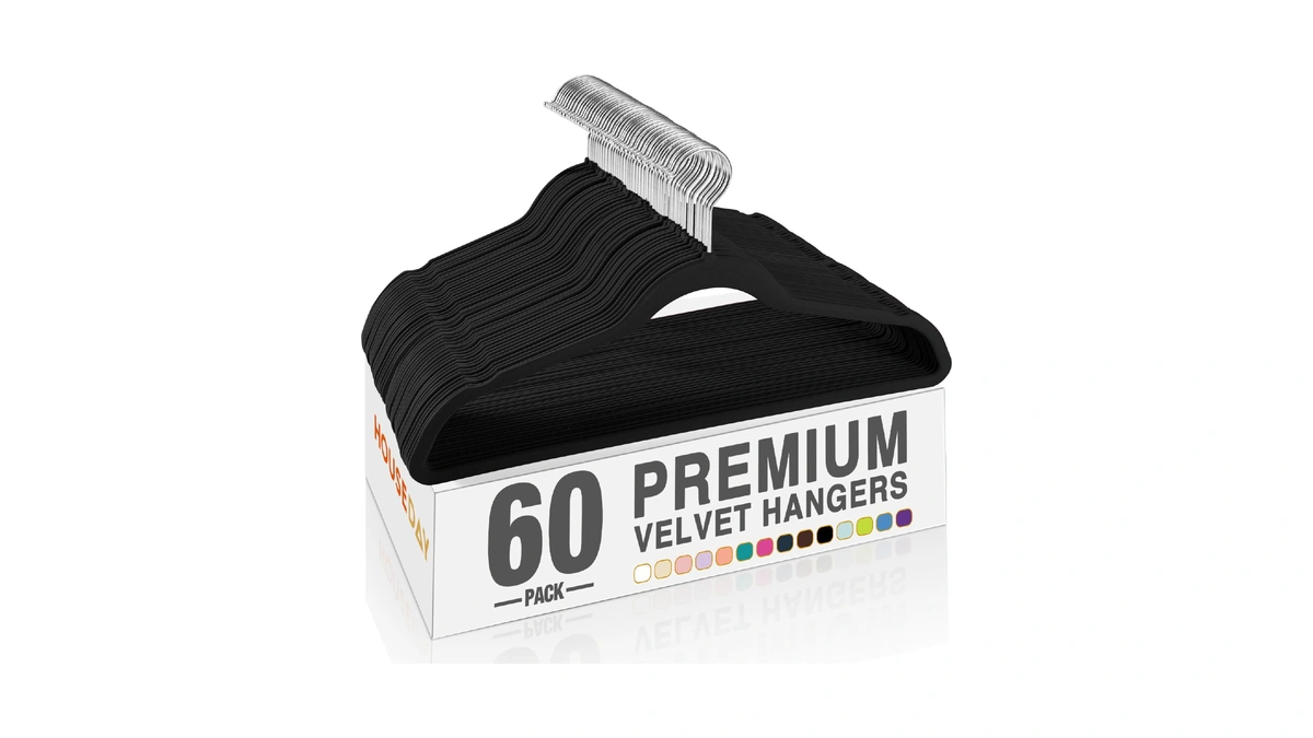 House Day Black Velvet Hangers 60 Pack, Premium Non Slip
