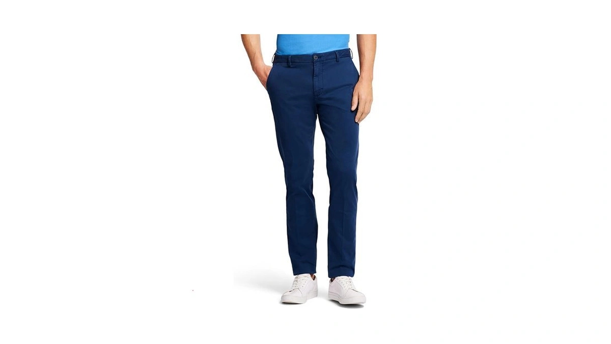 Izod Men's Saltwater Stretch Flat-front Chino Pants, Cadet Navy Slim,