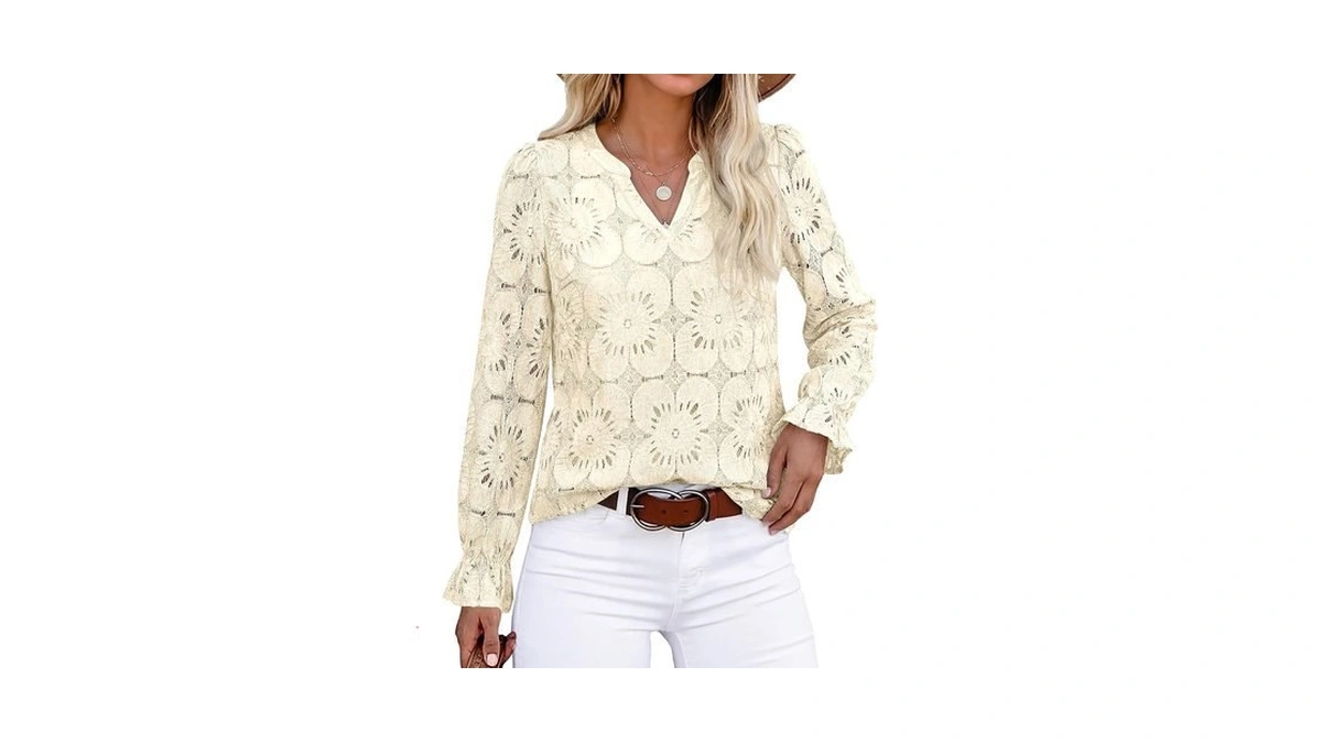 Kirundo Eyelet Tops For Women Lace Crochet Dressy Casual Blouses