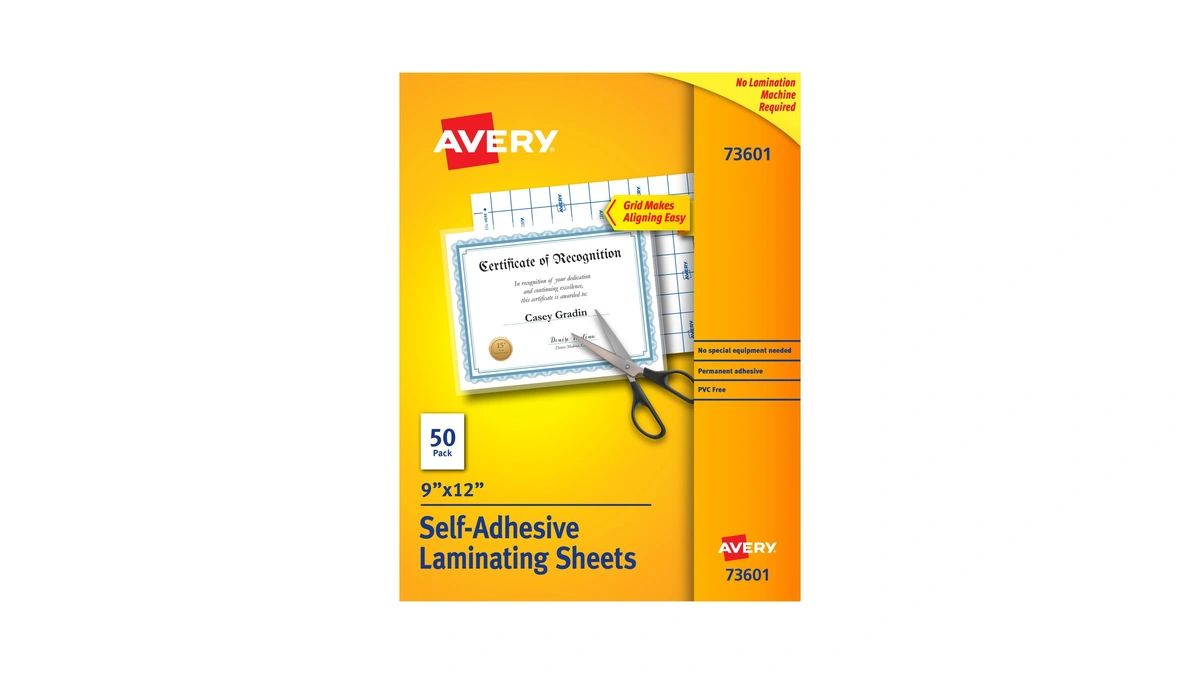 Avery® Clear Laminating Sheets, 9" X 12", Permanent Self-adhesive, 50