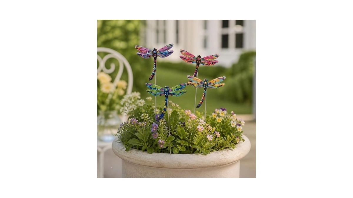 Drgaruuy Dragonfly Metal Garden Stakes - Outdoor Yard Art For