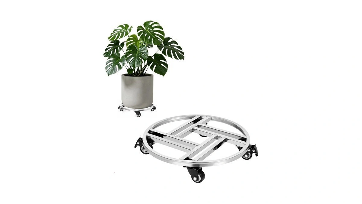 Vigorluck 12" Stainless Steel Plant Caddy With Wheels Rolling Plant