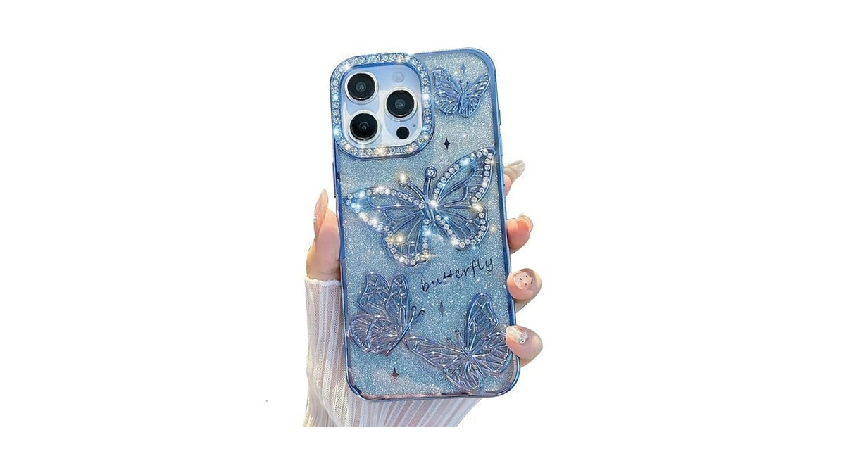 Ifilove For Iphone 17 Bling Glitter Butterfly Cases (blue)