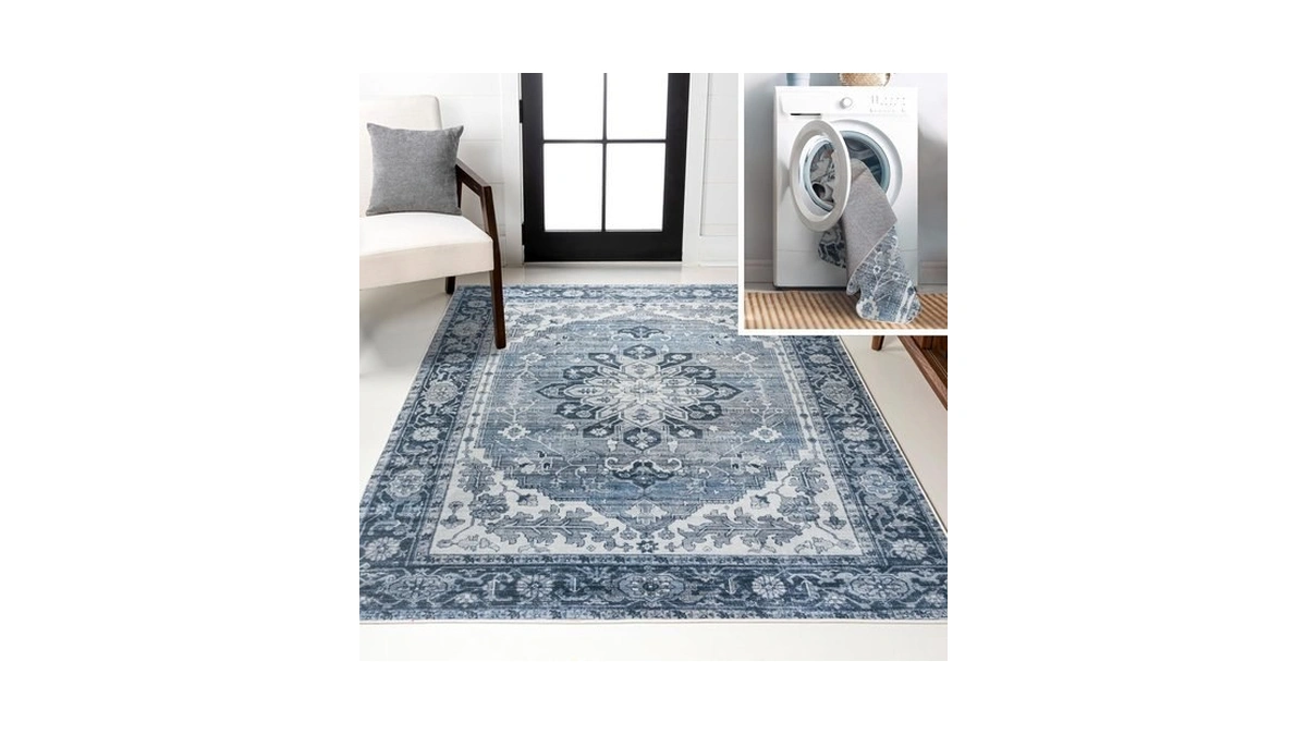 Jonathan Y Machine Washable Blue/cream Indoor Area Rug 3x5 Ft,