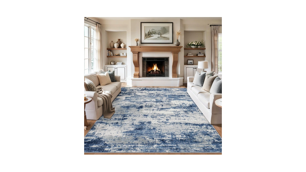 Plhxfr 10x14 Area Rug Living Room: Abstract Washable Carpet Blue