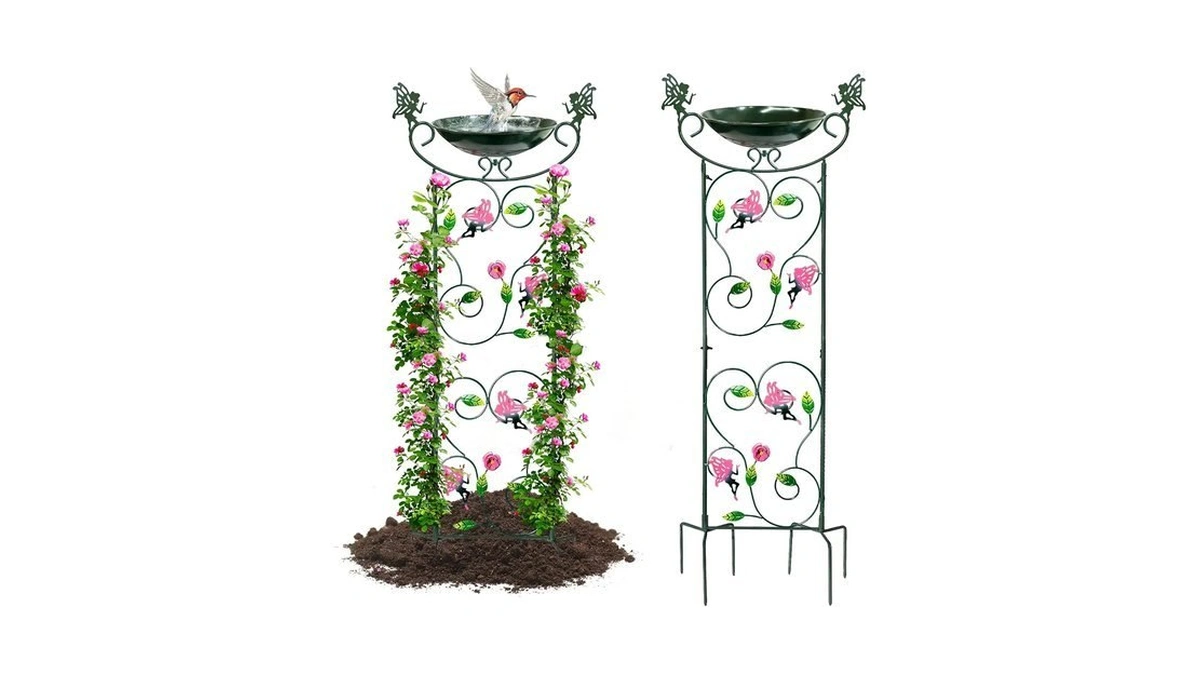 Hongland 36.5" Metal Bird Bath With Trellis, Outdoor Garden Birdbath