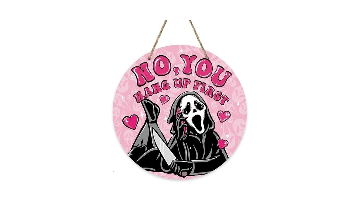 Ymcafz Pink Halloween Grim Reaper Front Door Sign, Horror Movie