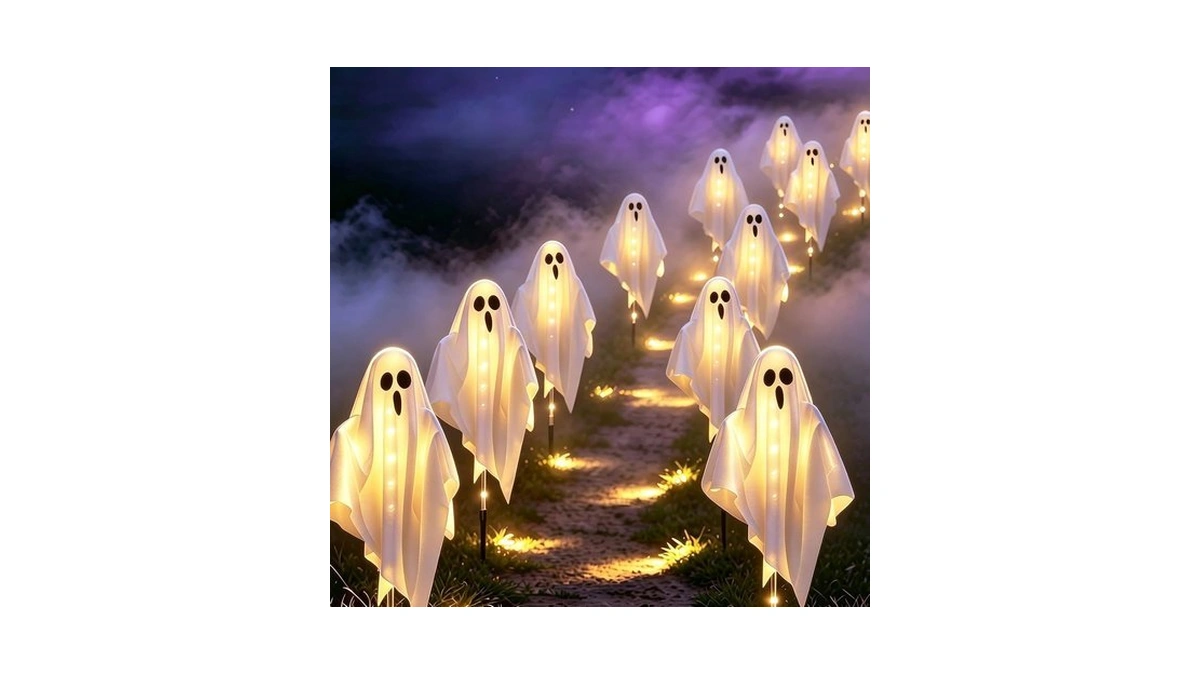 3-pack & Solar Powered Ghost Halloween Decorations Outdoor, Auto On/off