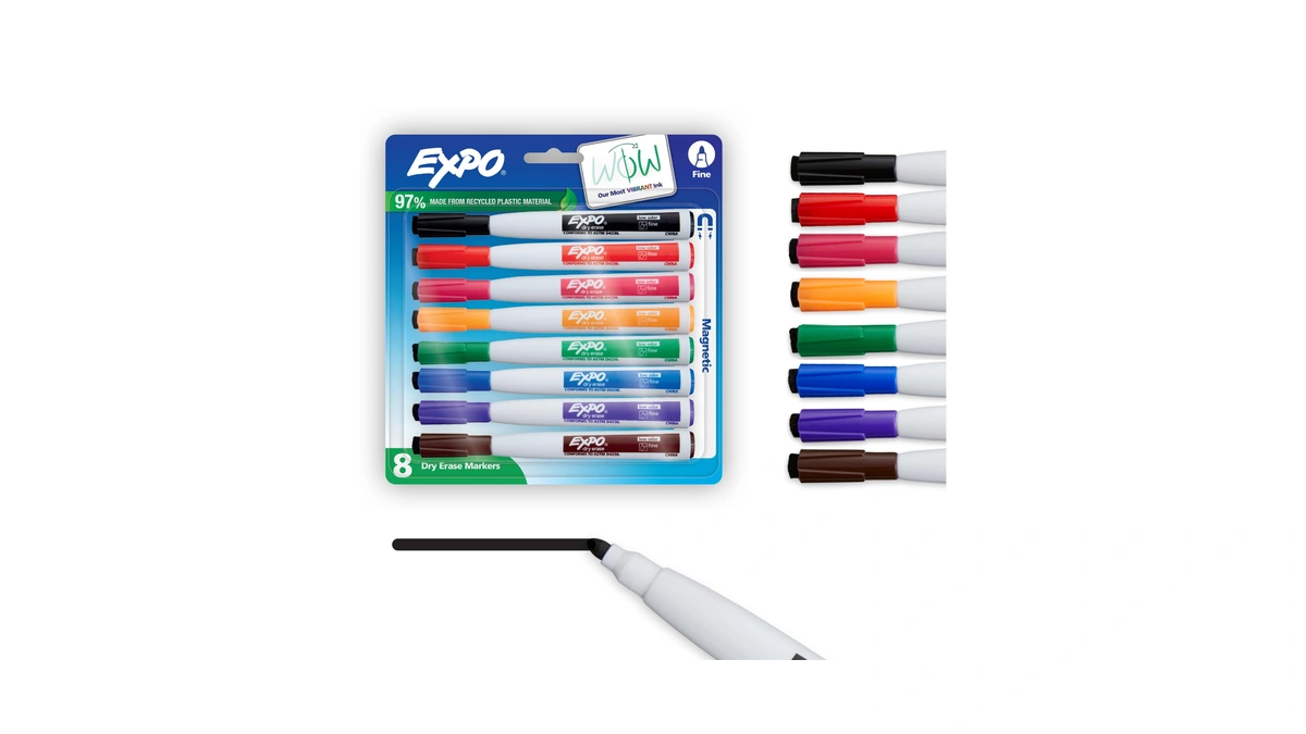 Expo Magnetic Dry Erase Markers With Built-in Eraser, Fine Tip,
