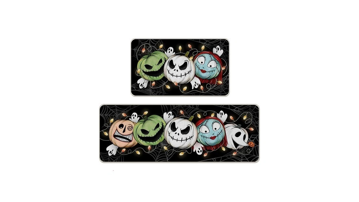 Pycat Halloween Kitchen Rugs Set Of 2, Green Monster Mayor