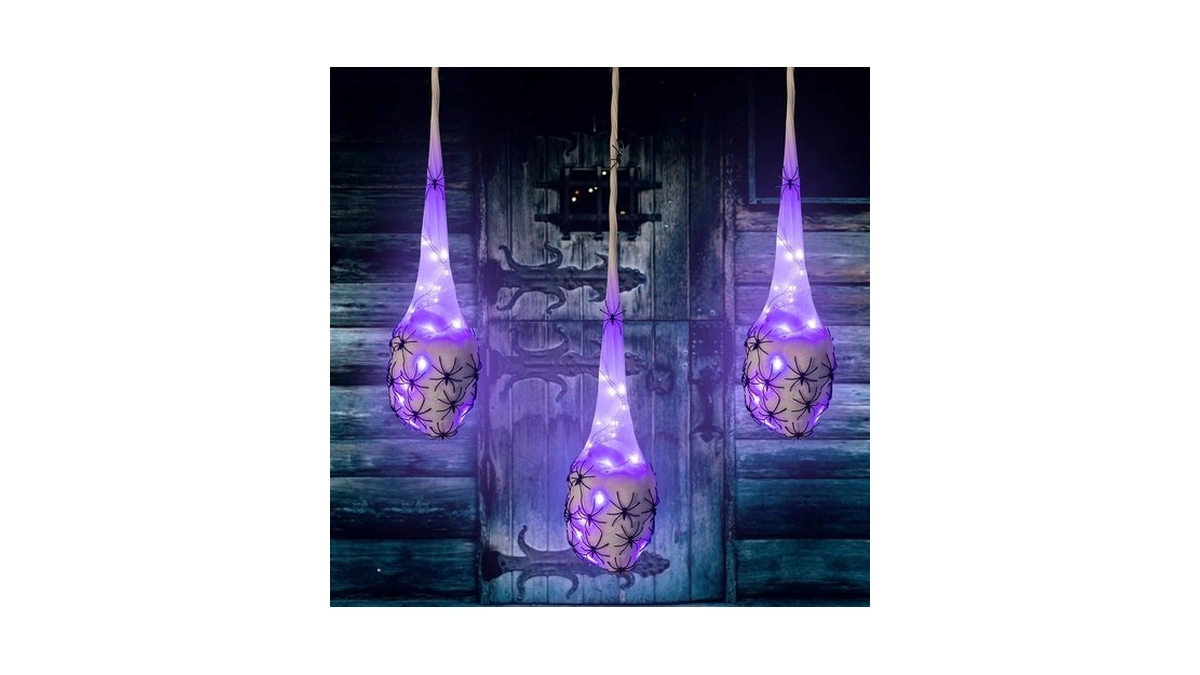 Funpeny 3.2ft Halloween Decoration Hanging Light Up Spider Egg Sacs