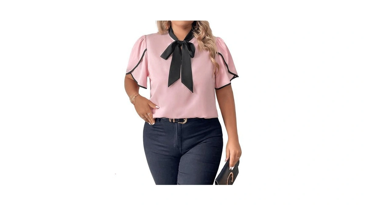 Beaudrm Women's Work Office Blouse Bow Tie Business Casual Blouse