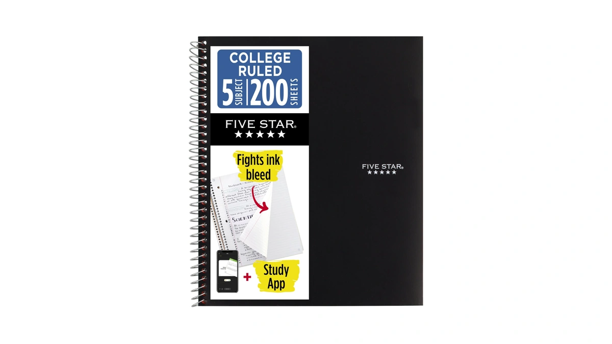 Five Star Spiral Notebook + Study App, 5 Subject, College