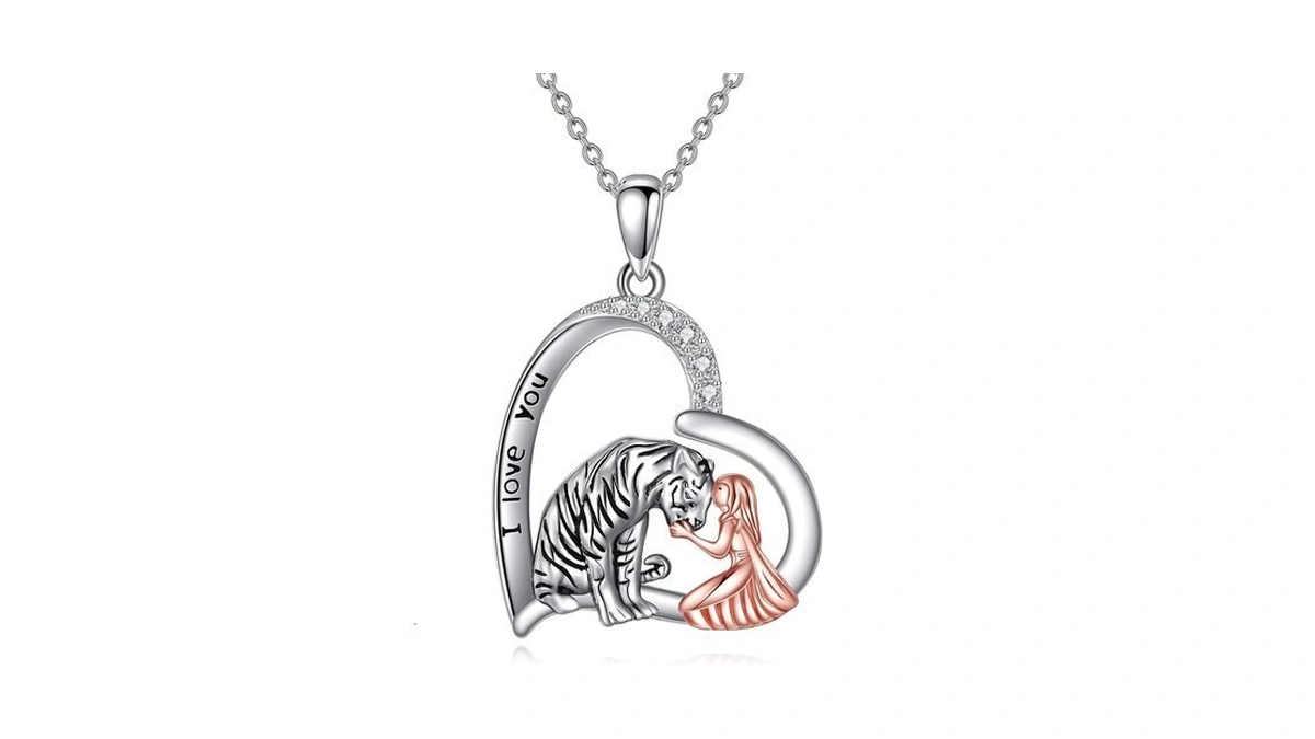 Kqf Sterling Silver Tiger Heart Pendant Necklace For Women -