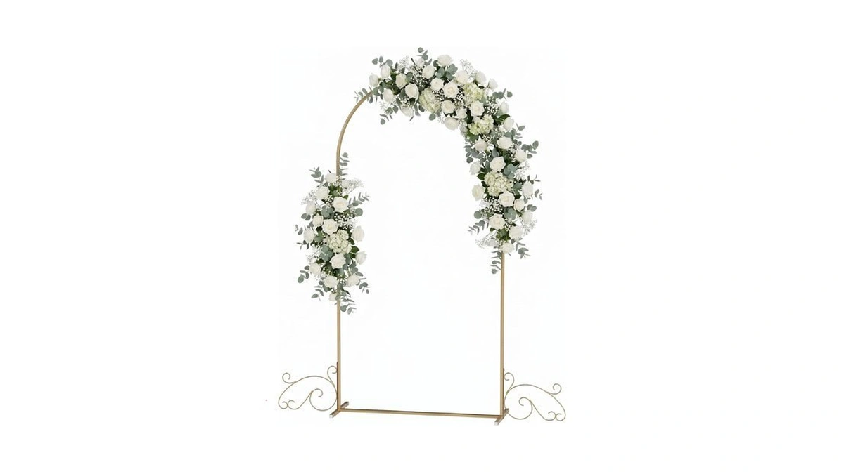 6.6ft Gold Metal Arch Backdrop Stand, Curved Wedding Arch With