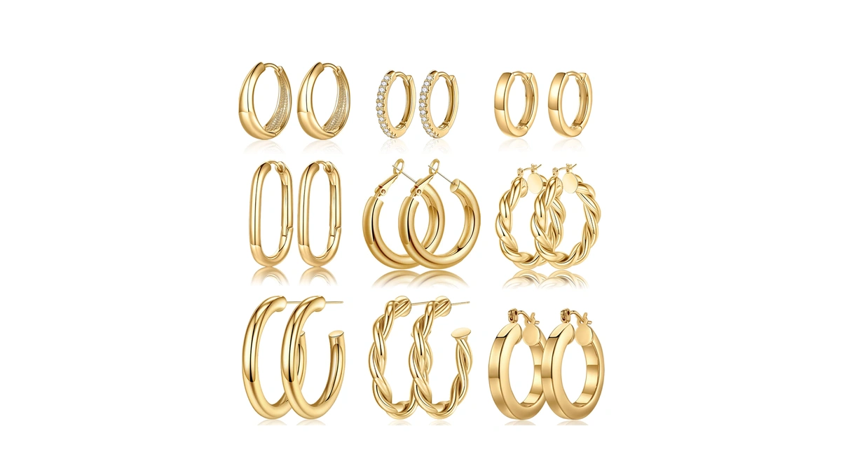 Amazon : Yesteel Gold Hoop Earrings, 14k Gold Pla