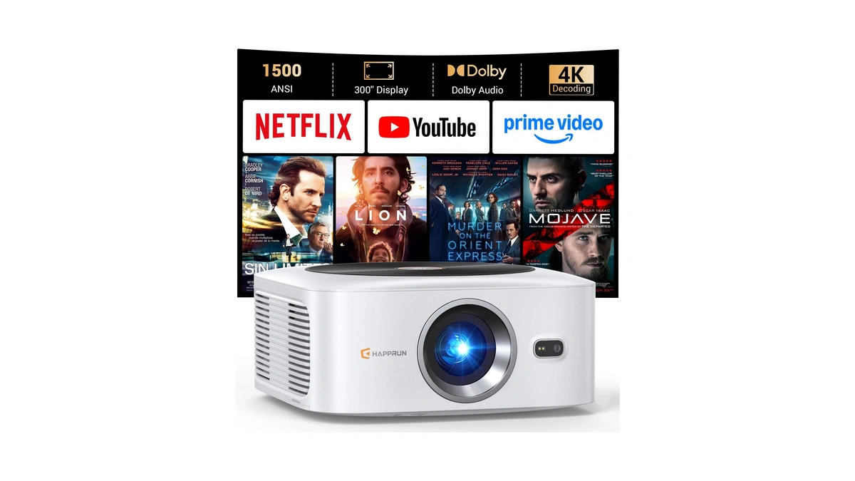 Happrun Outdoor Smart Projector 4k Decoding, Built-in Apps, 30w Dolby