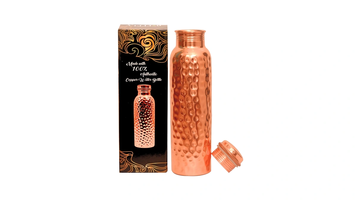 Biffely Copper Water Bottle - 34oz - Handcrafted Ayurvedic 100%